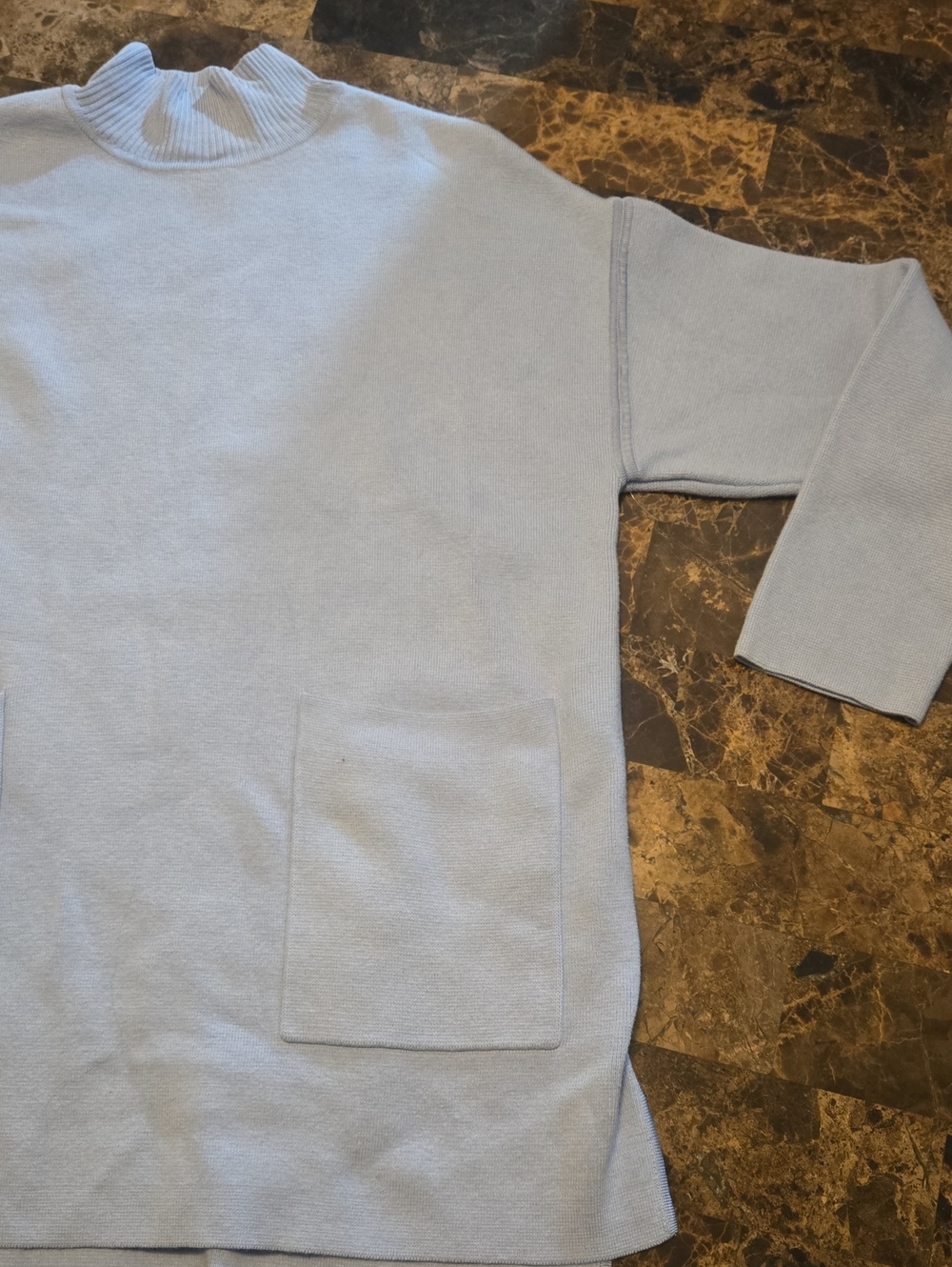 Chico’s Blue Milano Stitch Mock Neck Pullover Sweater With Pockets Size Medium